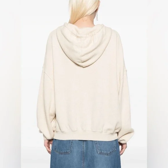 American Vintage Itonay Hoodie Cream Zip-Up Hoodie XS/S Cotton and Linen Jacket - Picture 3 of 13